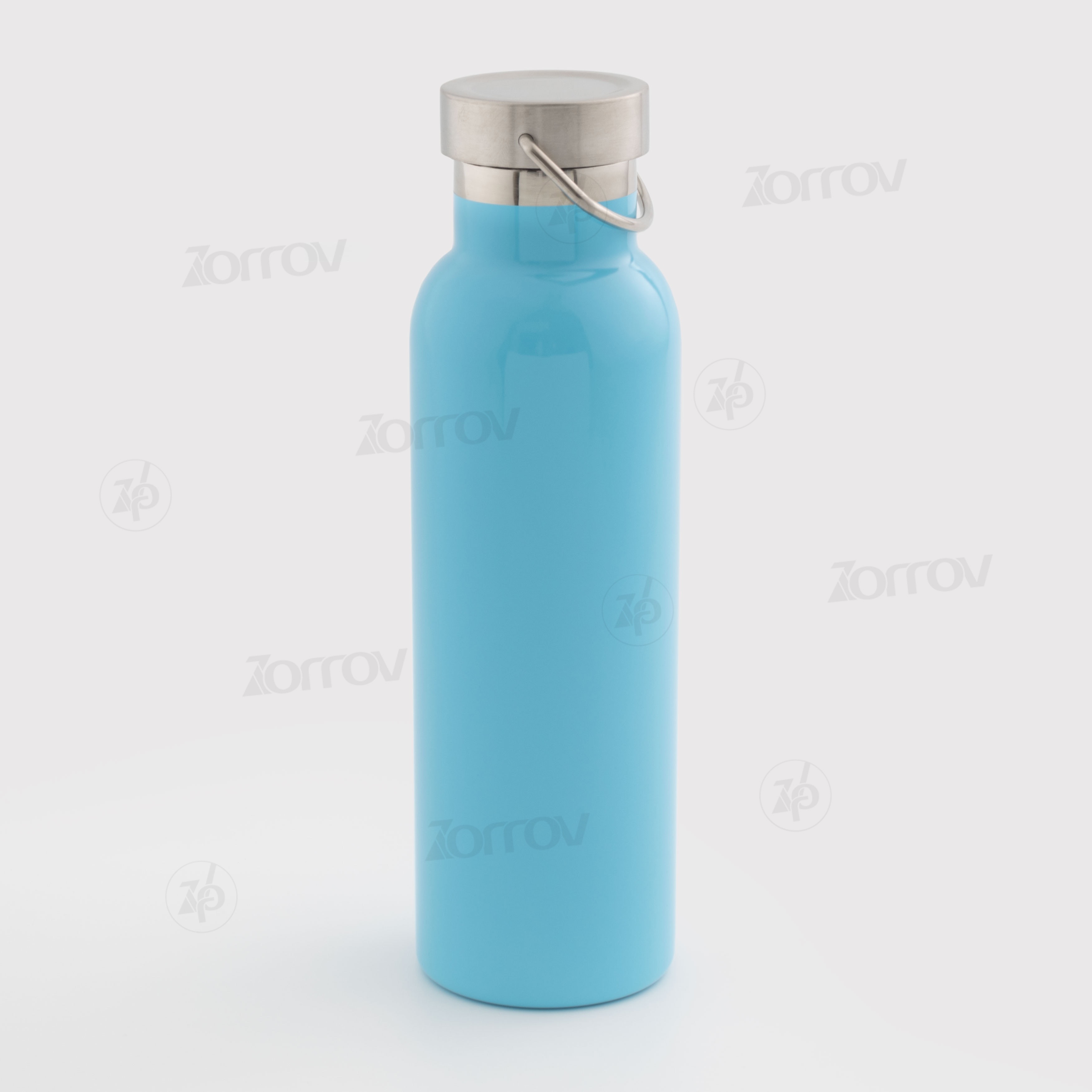 Термобутылка голубая с металлической крышкой и ручкой (750 мл) - фото 1 - Термокружки, термосы, фляги