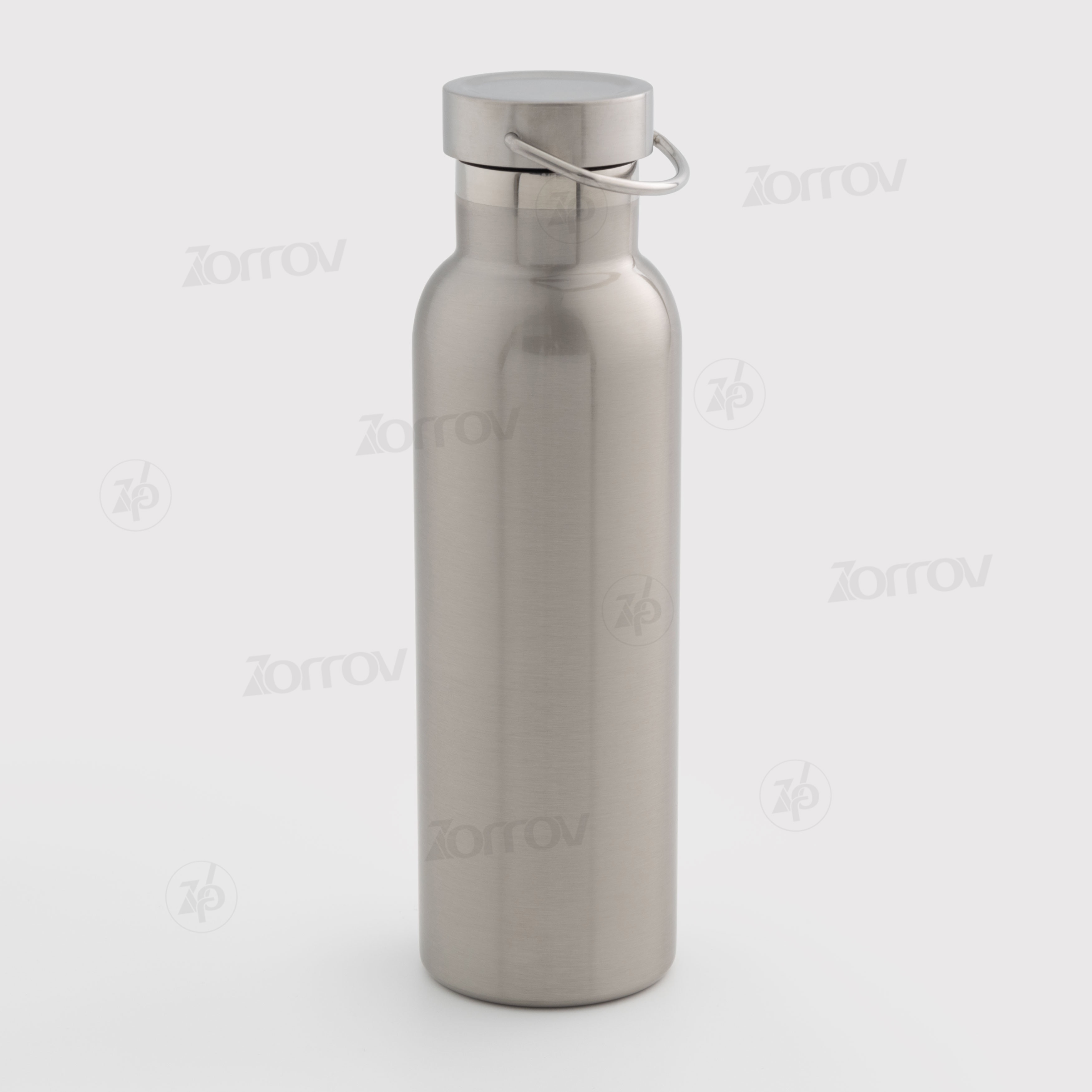 Термобутылка серебристая с металлической крышкой и ручкой (750 мл) - фото 1 - Термокружки, термосы, фляги