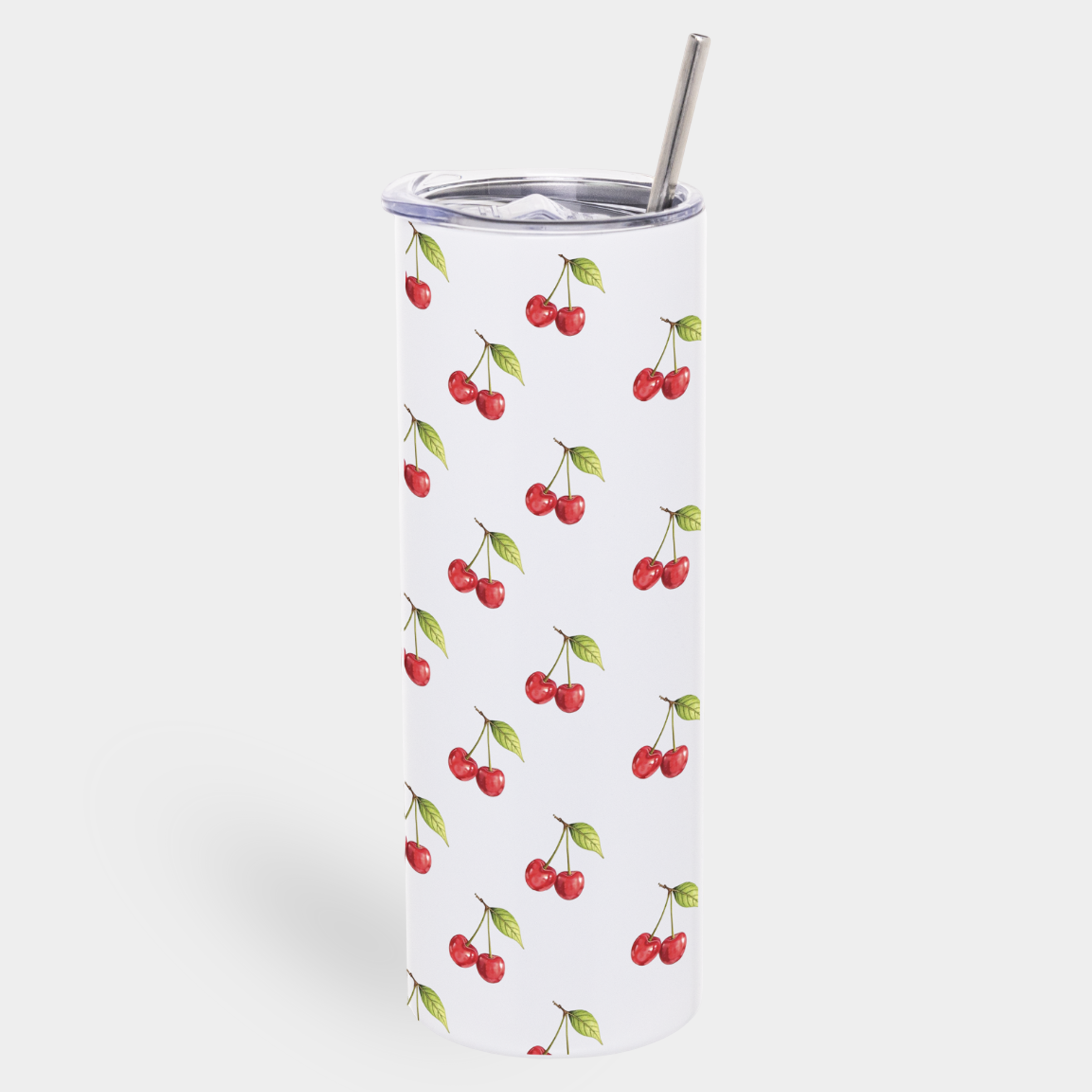 Термокружка "Tumbler" с металлической трубочкой белая (590 мл) Вишневый бум - фото 1 - Термокружки, термосы, фляги