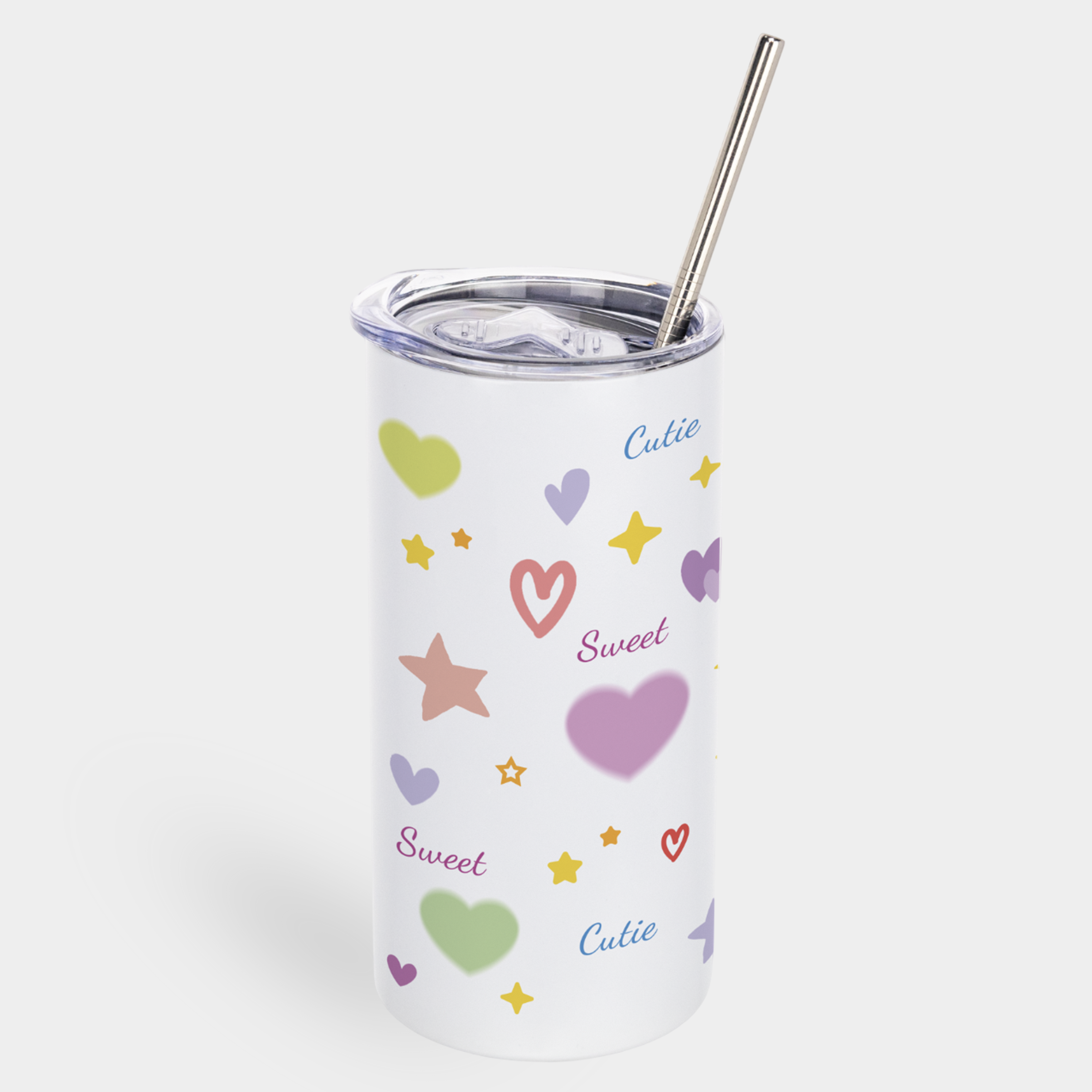Термочашка "Tumbler" з металевою трубочкою біла (450 мл) Sweet cutie - фото 1 - Термочашки, термоси, фляги