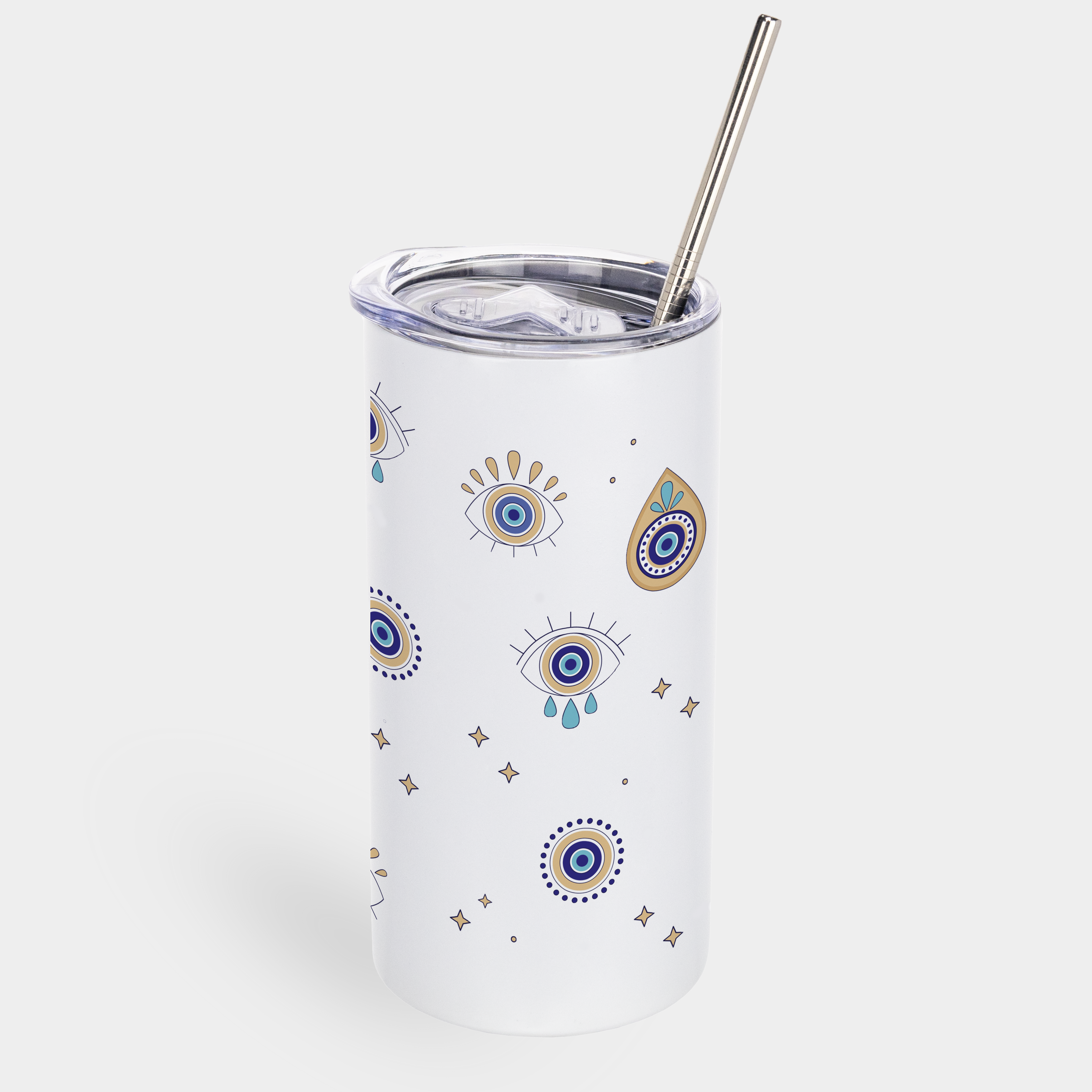 Термокружка "Tumbler" с металлической трубочкой белая (450 мл) Космическая защита - фото 1 - Термокружки, термосы, фляги