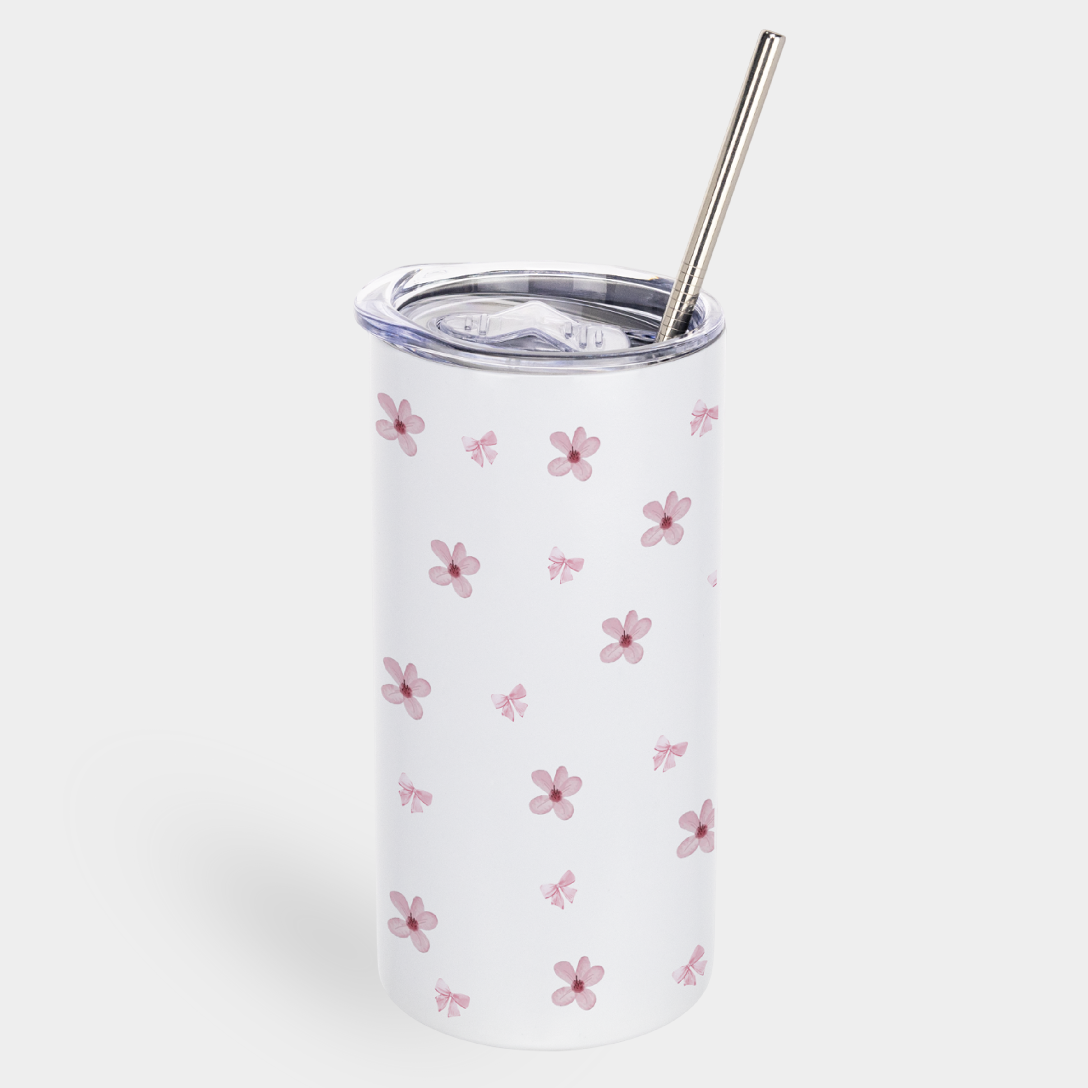 Термочашка металева (сталь 304) "Tumbler" біла з металевою трубочкою (450 мл) Пелюсткова ніжність - фото 1 - Термокружки, термосы, фляги