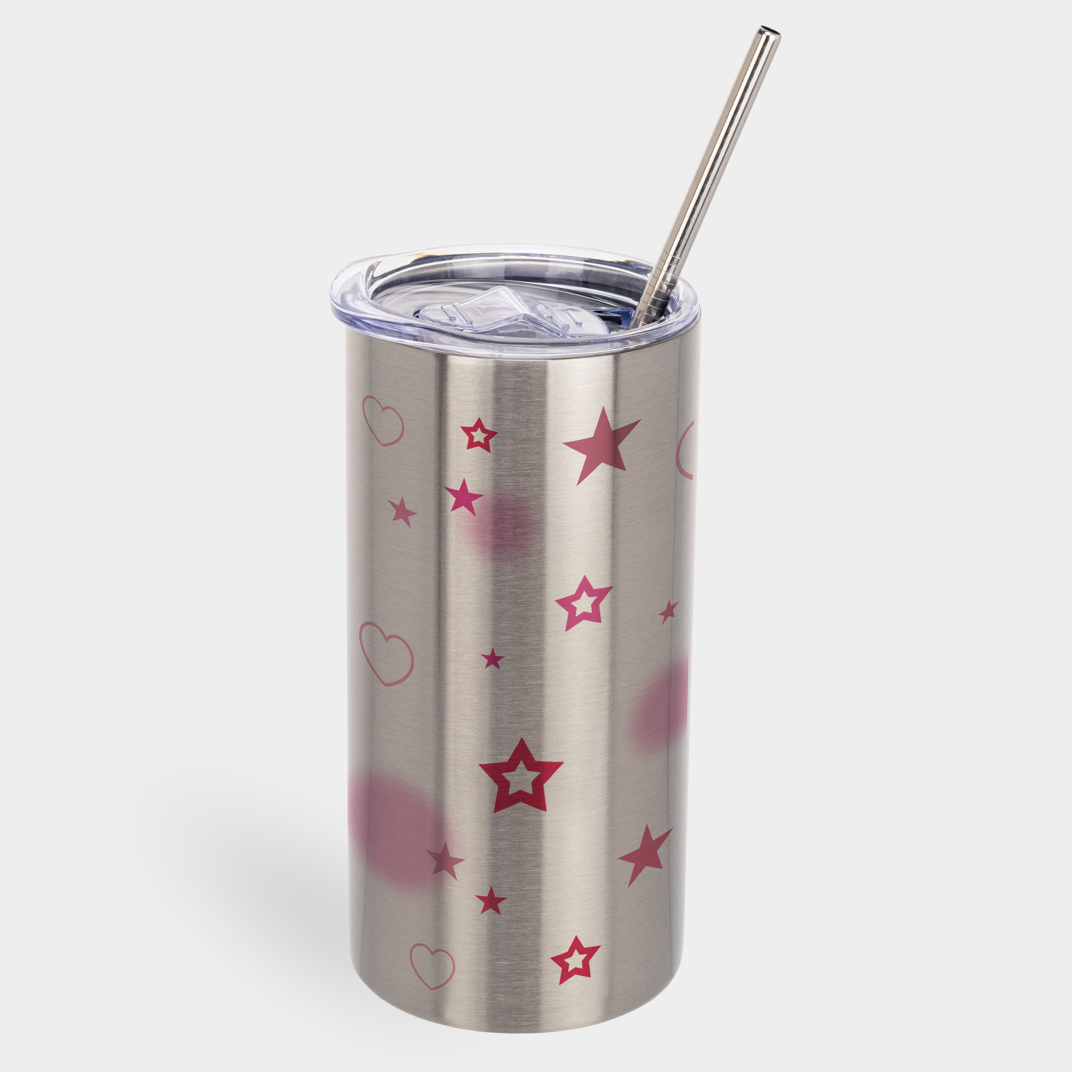 Термочашка "Tumbler" з металевою трубочкою срібляста (450 мл) Рожеві емоції - фото 1 - Термочашки, термоси, фляги