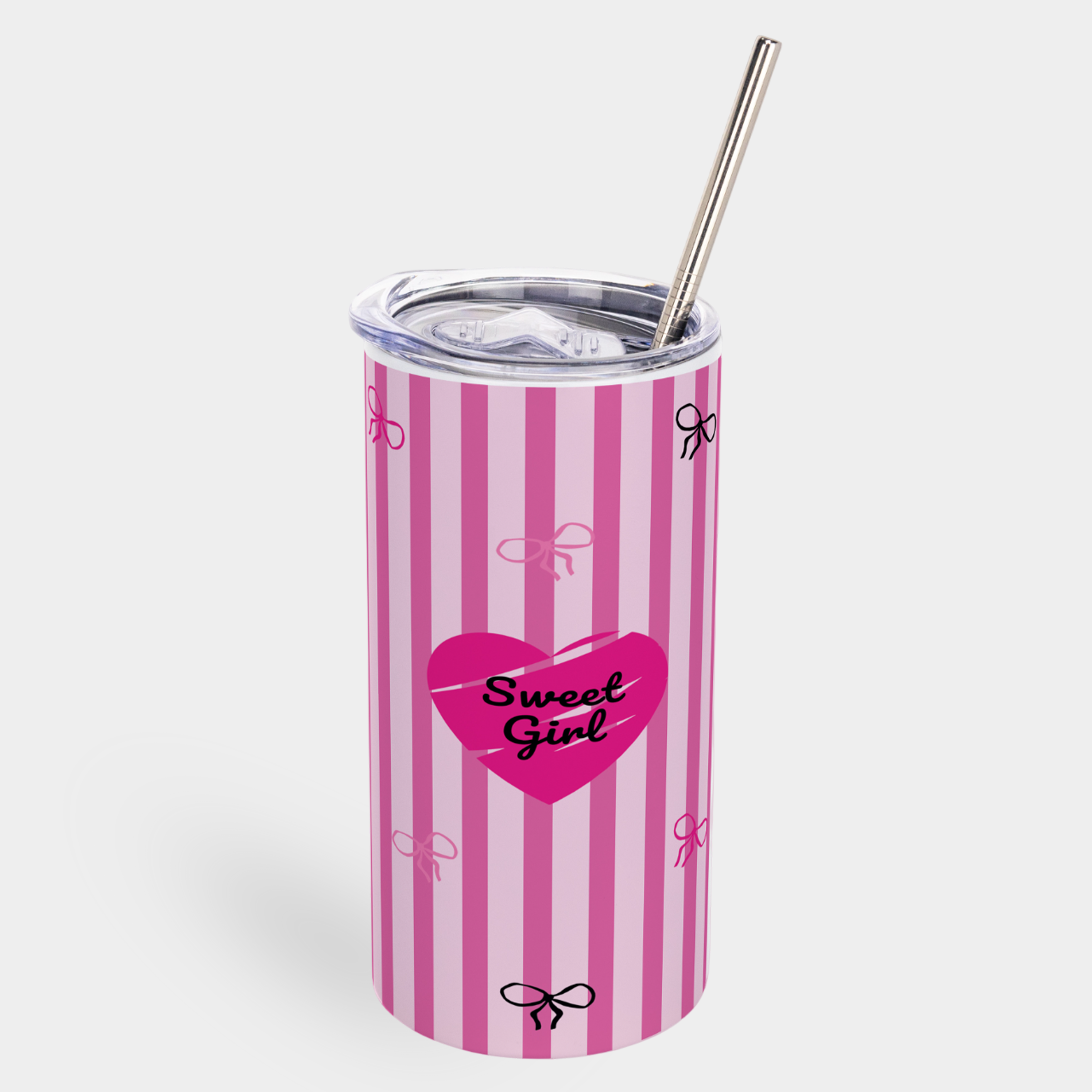 Термокружка "Tumbler" с металлической трубочкой белая (450 мл) Sweet girl - фото 1 - Термокружки, термосы, фляги