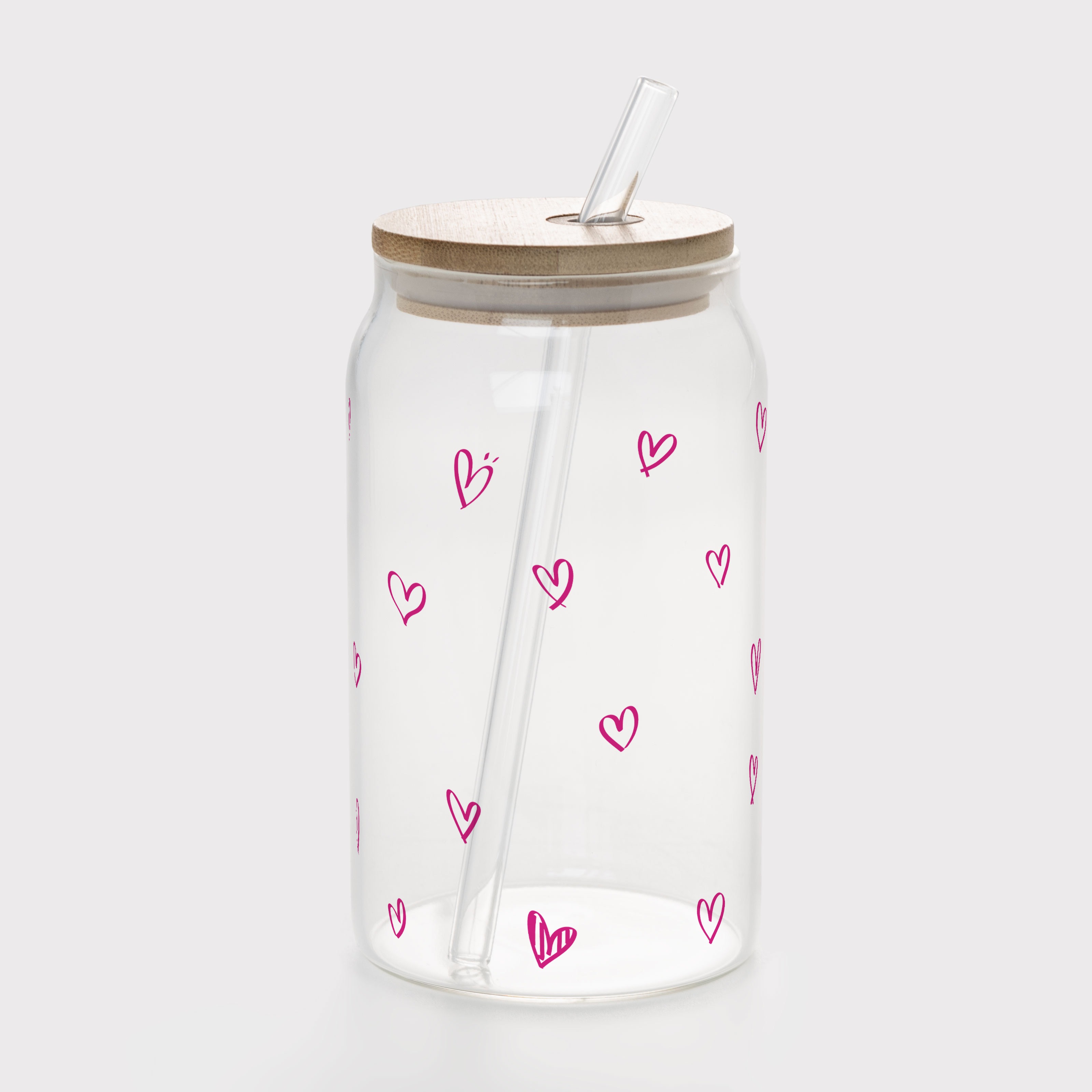 Банка со стеклянной трубочкой и деревянной крышкой стеклянная прозрачная (450 мл) Легкая влюбленность - фото 1 - Термокружки, термосы, фляги