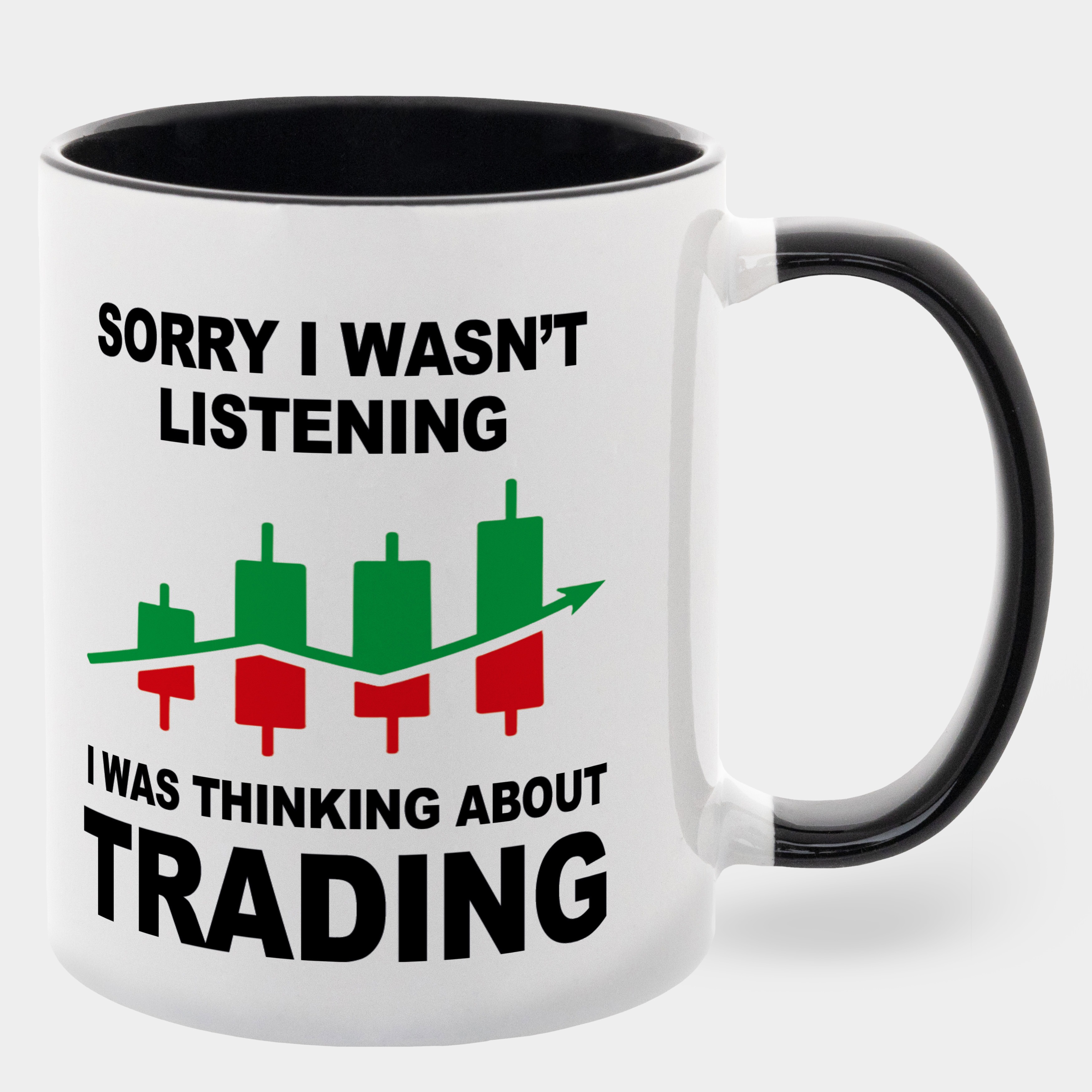 Кружка с чёрной ручкой, чёрная внутри (330 мл) Think about trading - фото 1 - Кружки