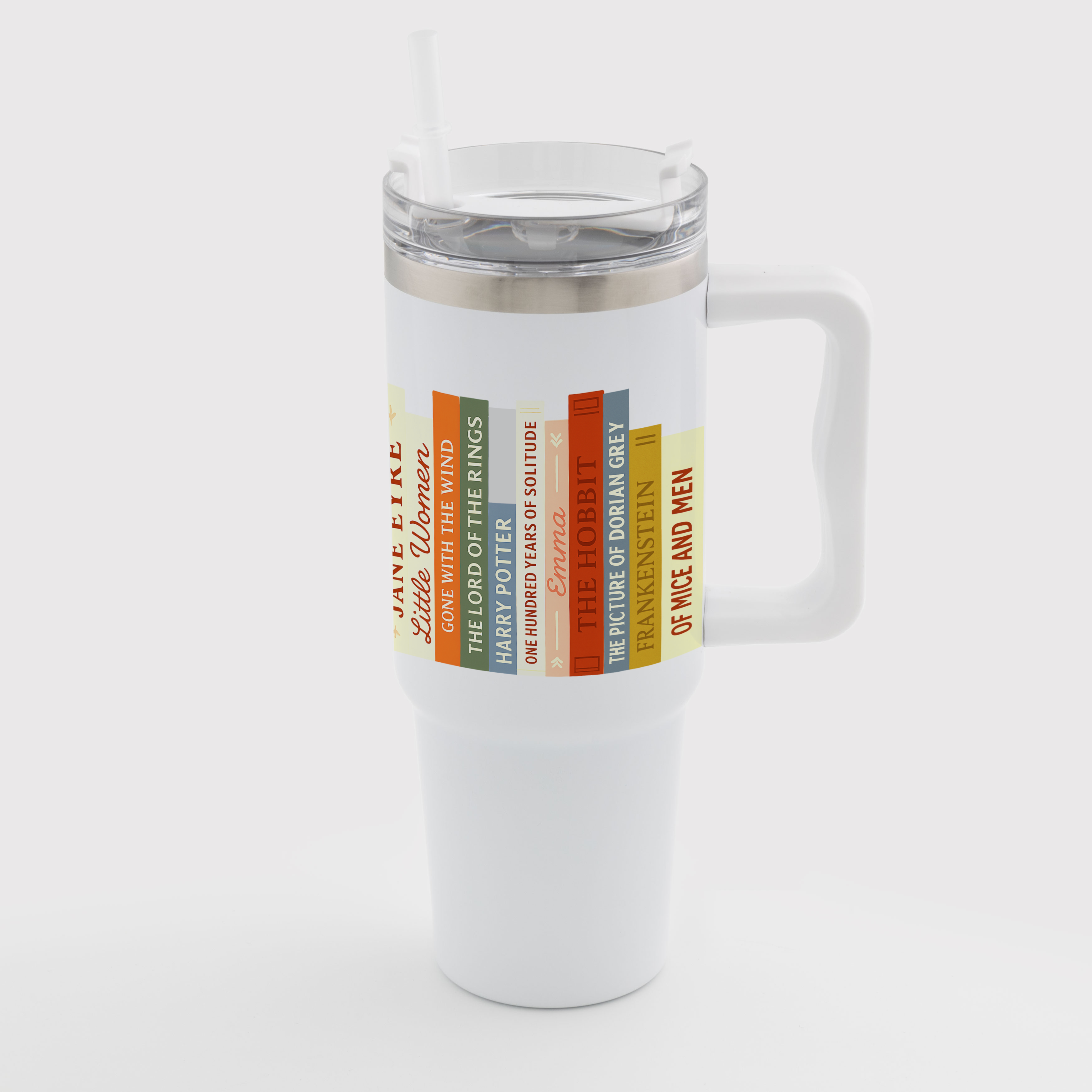 Термочашка біла з прозорою кришкою та білою ручкою (900 мл) Книжкова полиця - фото 1 - Термочашки, термоси, фляги