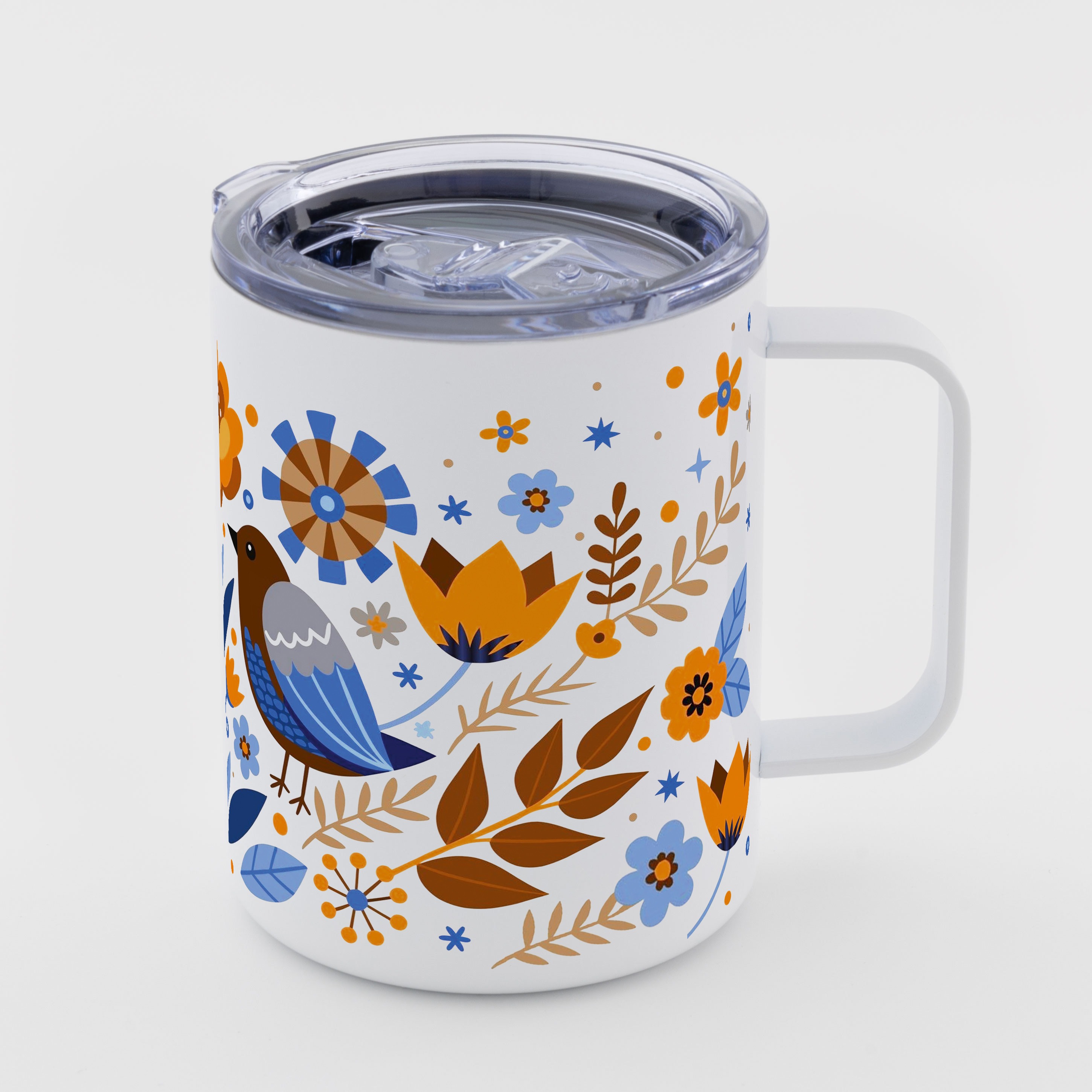 Термокружка металлическая "Yeti" белая с ручкой (350 мл) Мелодия весны - фото 1 - Термокружки, термосы, фляги