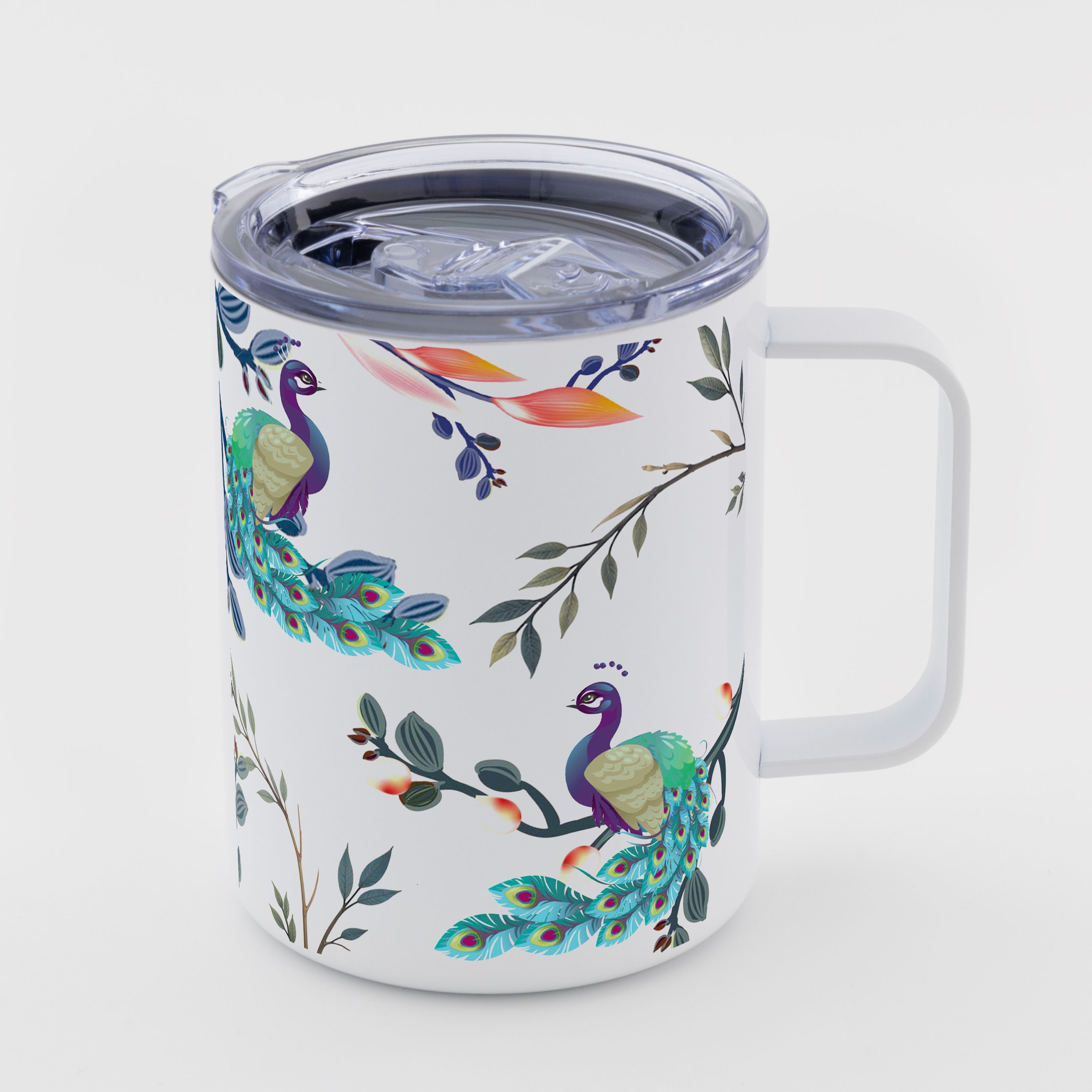 Термокружка металлическая "Yeti" белая с ручкой (350 мл) Фазановая грация - фото 1 - Термокружки, термосы, фляги