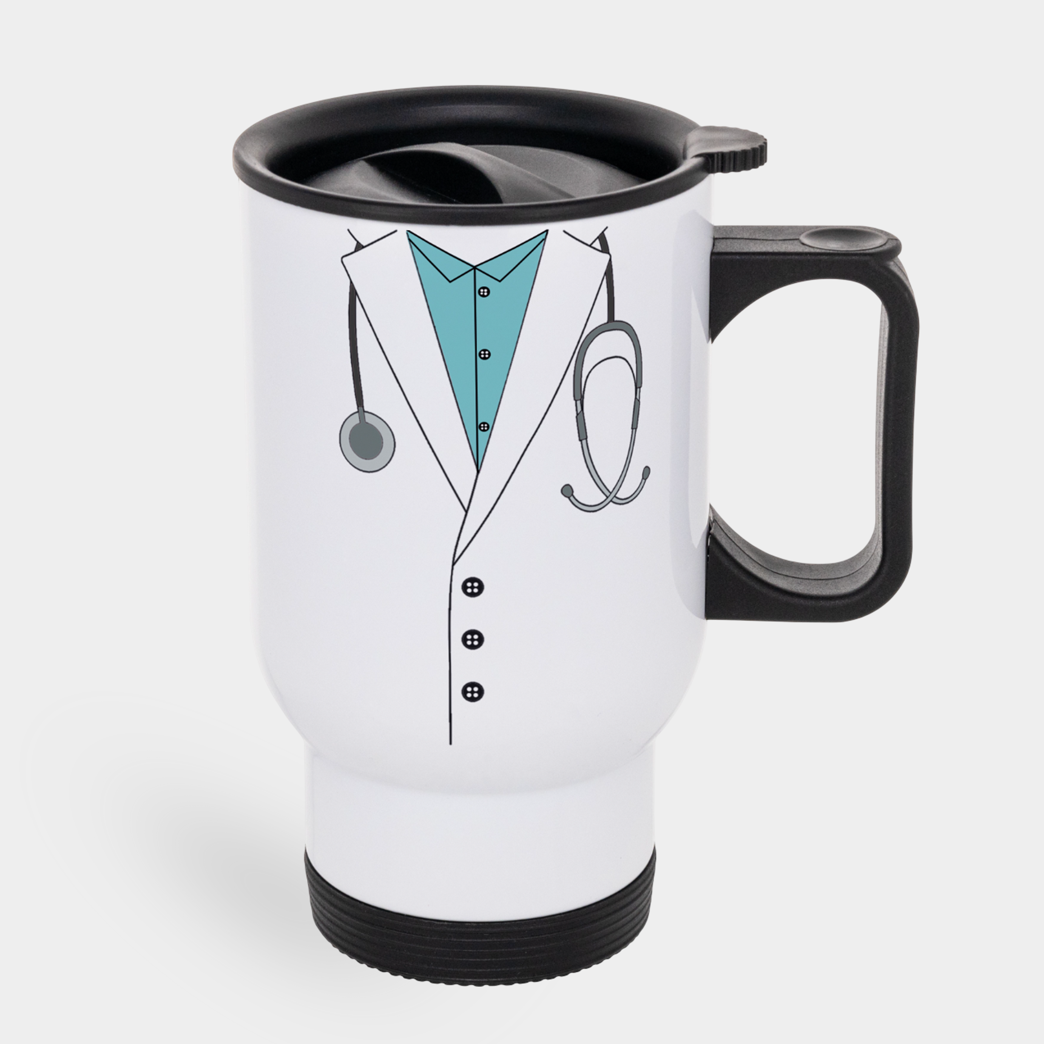 Термокружка автомобильная металлическая белая (450 мл) Доктор - фото 1 - Термокружки, термосы, фляги