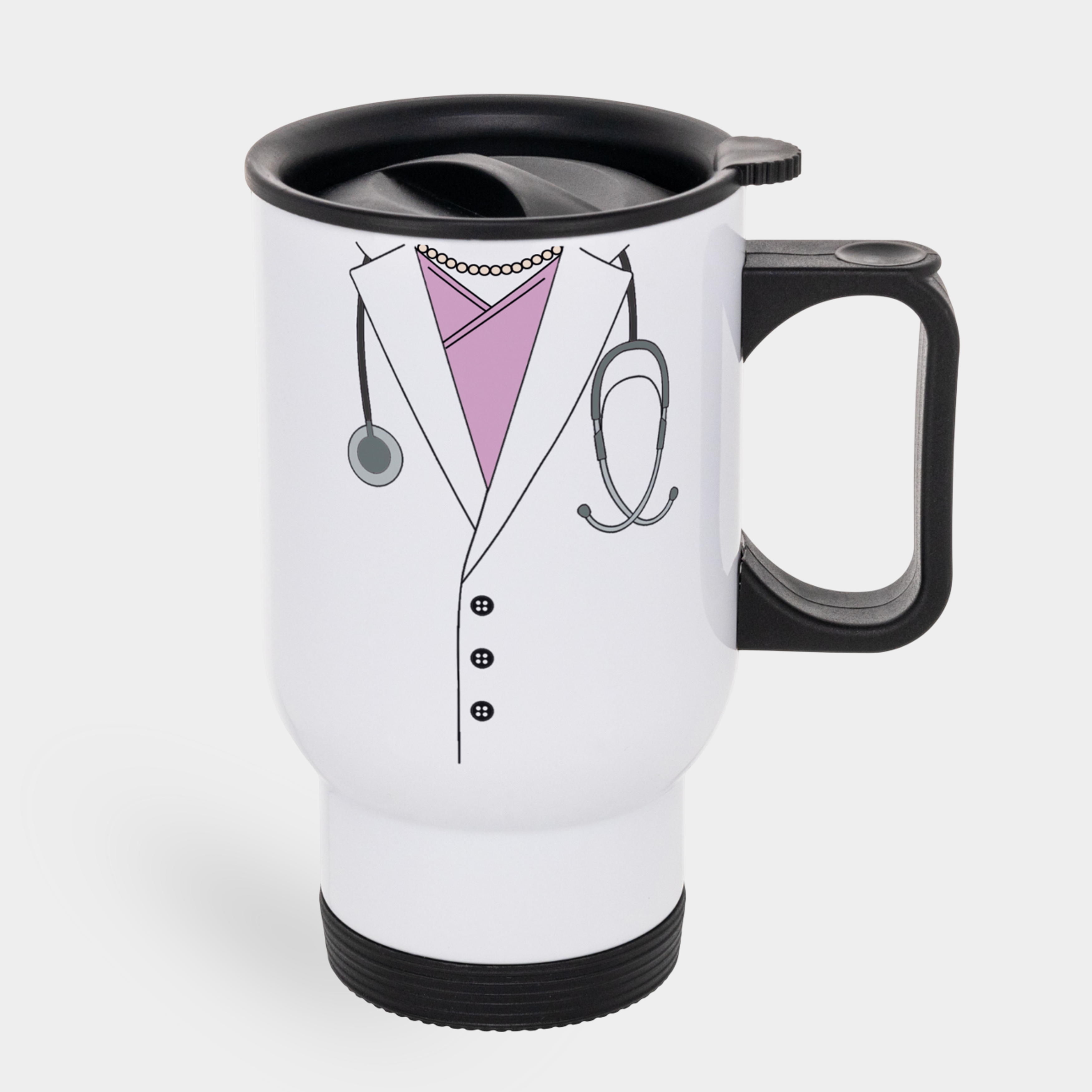 Термочашка автомобільна металева біла (450 мл) Лікарка - фото 1 - Термочашки, термоси, фляги