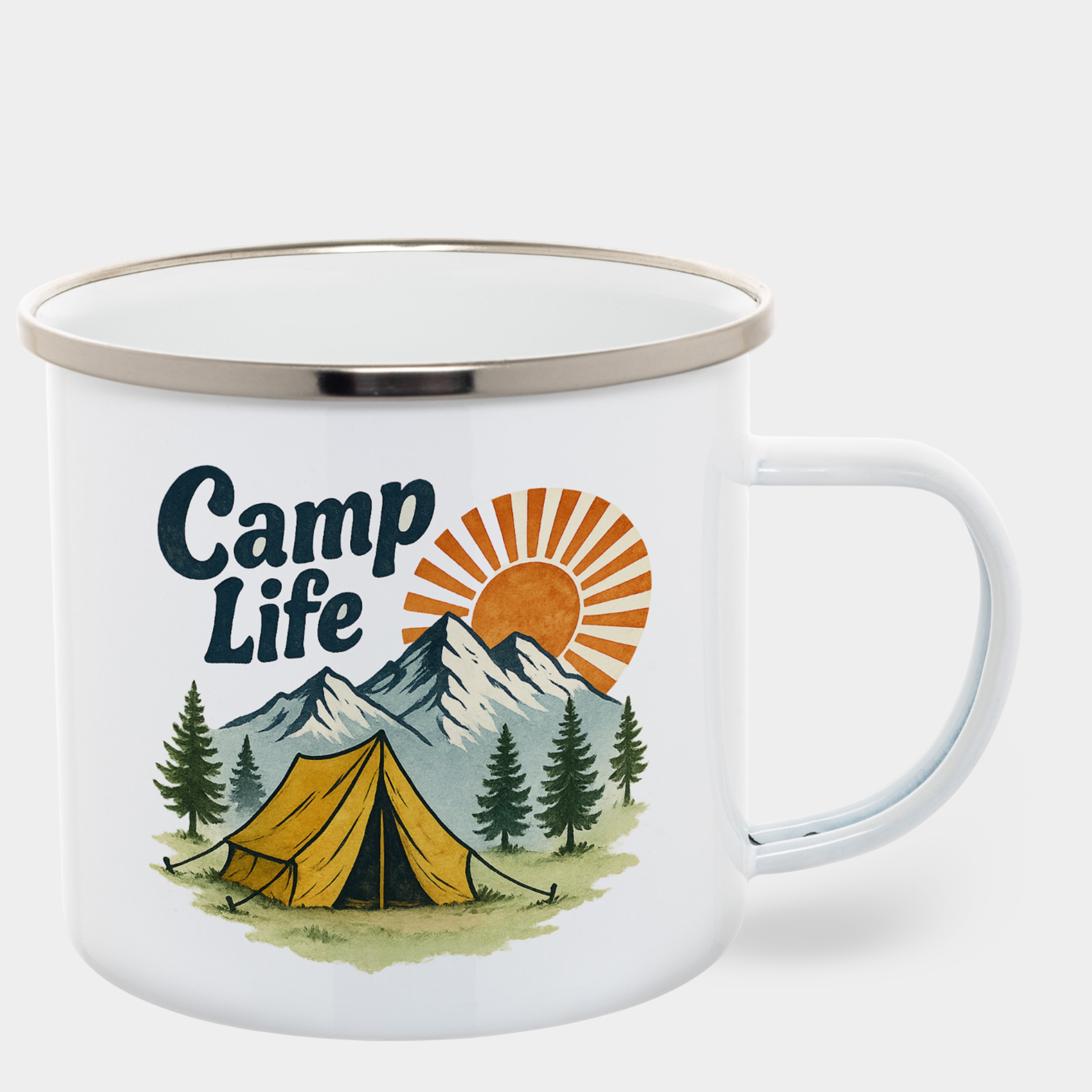 Чашка металева емальована біла з сріблястим обідком (500 мл) Camp life - фото 1 - Чашки