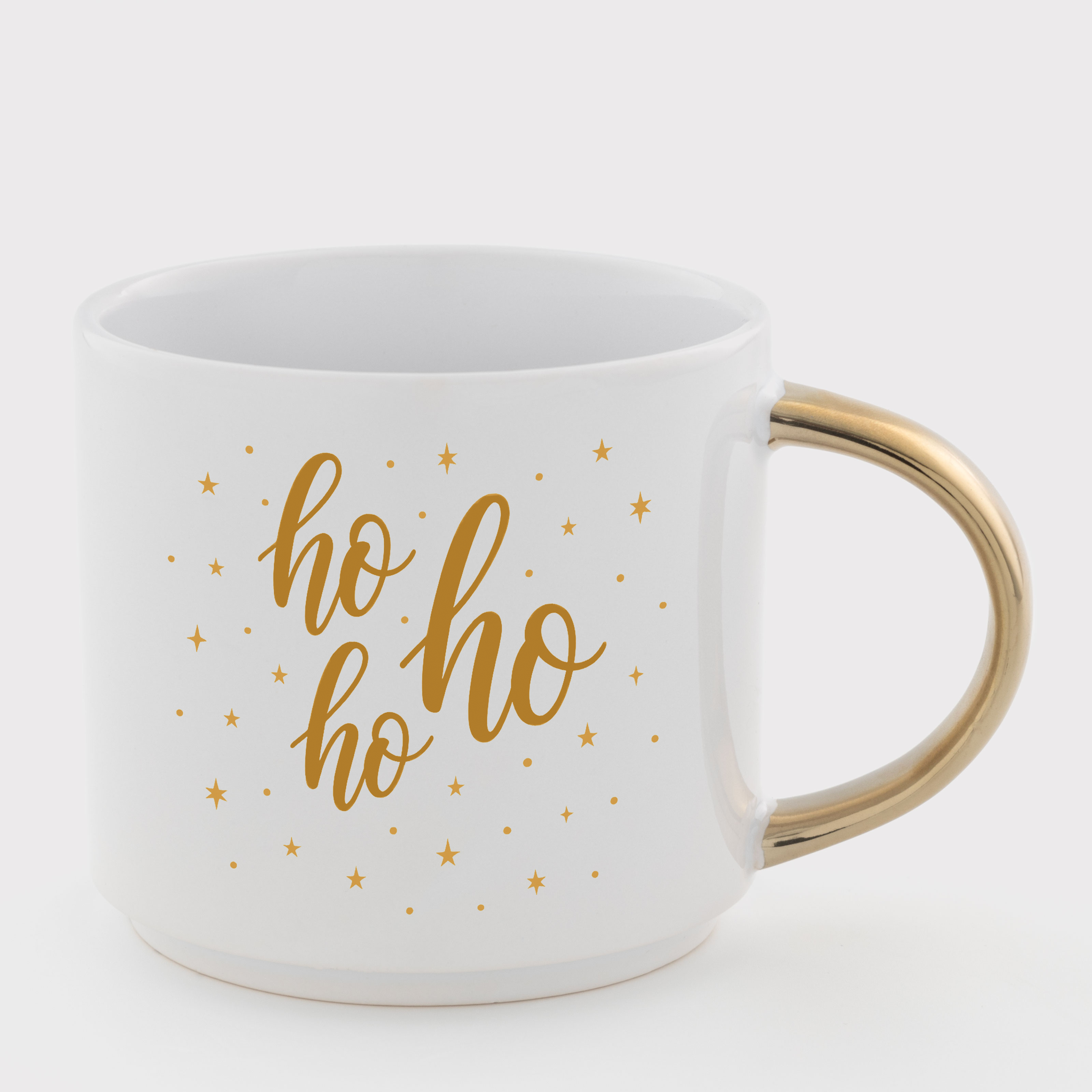 Чашка біла з золотистою ручкою (450 мл) Ho Ho Holiday - фото 1 - Чашки