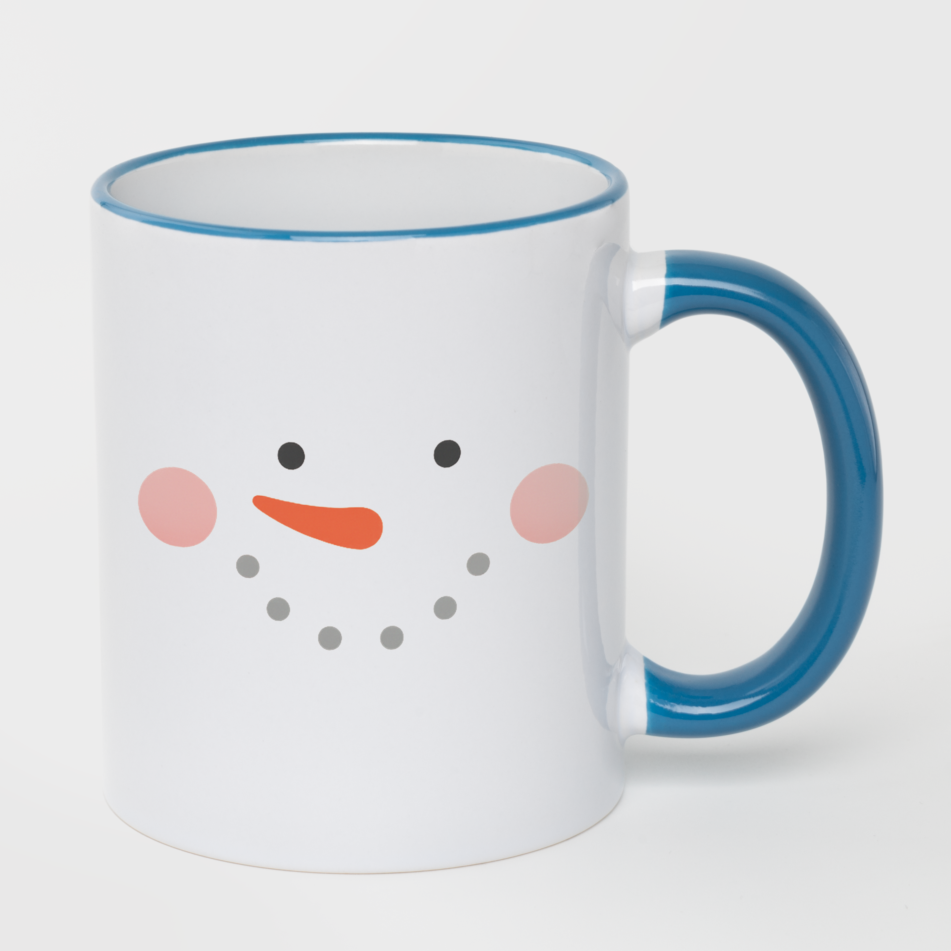 Кружка с голубым ободком и голубой ручкой ручкой (330 мл) Счастливый снеговик - фото 1 - Кружки