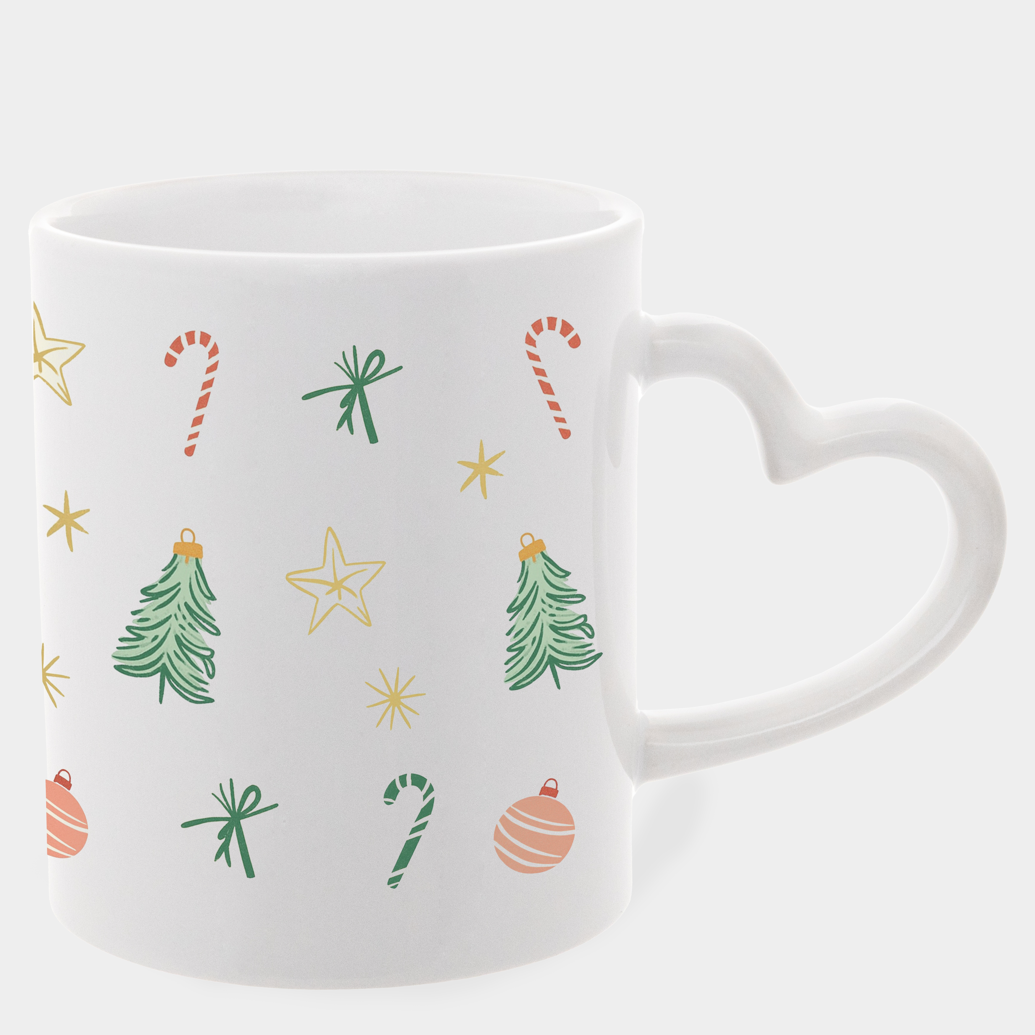 Кружка белая с ручкой в форме сердца (330 мл) Новогодняя мишура - фото 1 - Кружки