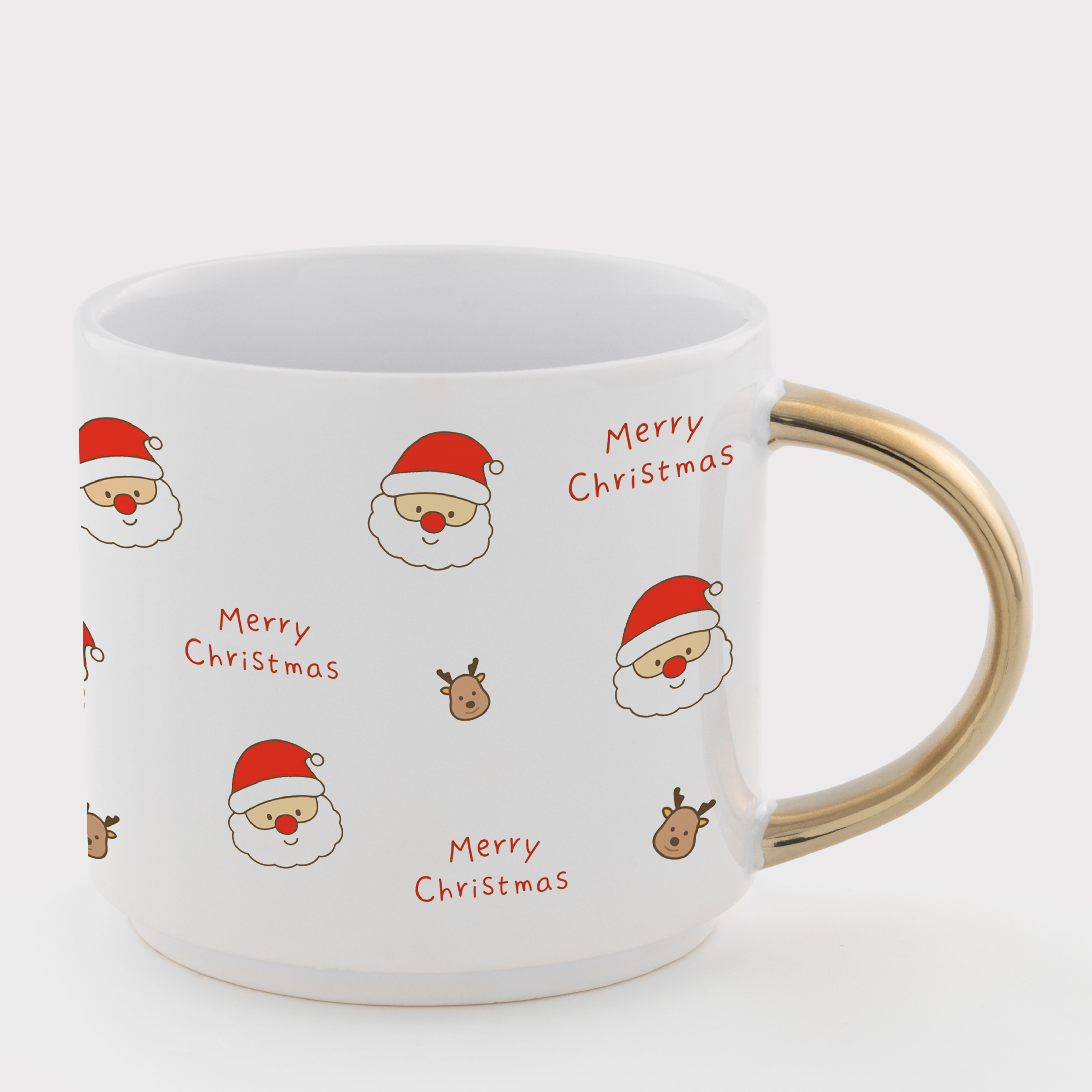 Кружка белая с золотистой ручкой (450 мл) Christmas Santa - фото 1 - Кружки