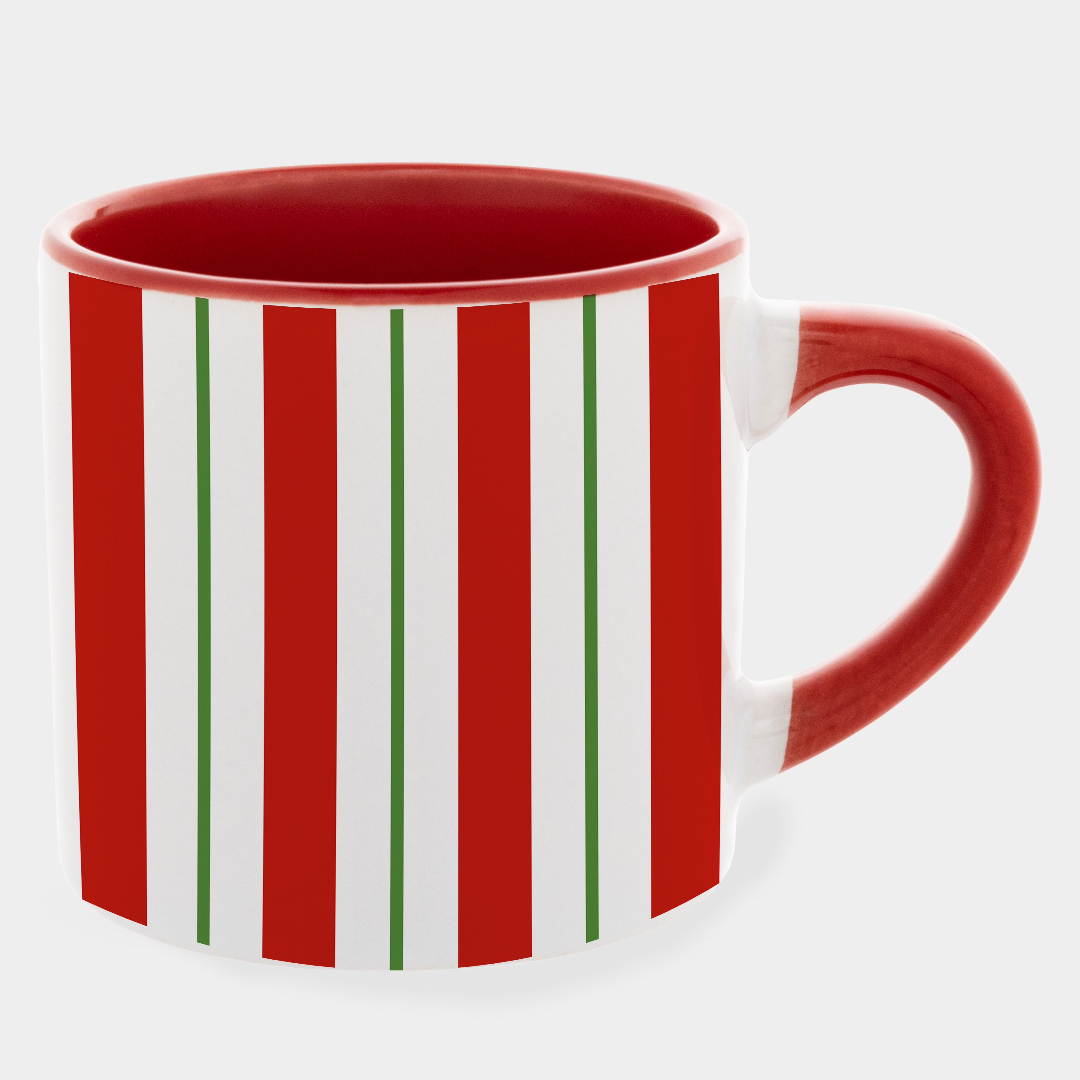 Кружка с красной ручкой, красная внутри (180 мл) Полоски Рождества - фото 1 - Кружки