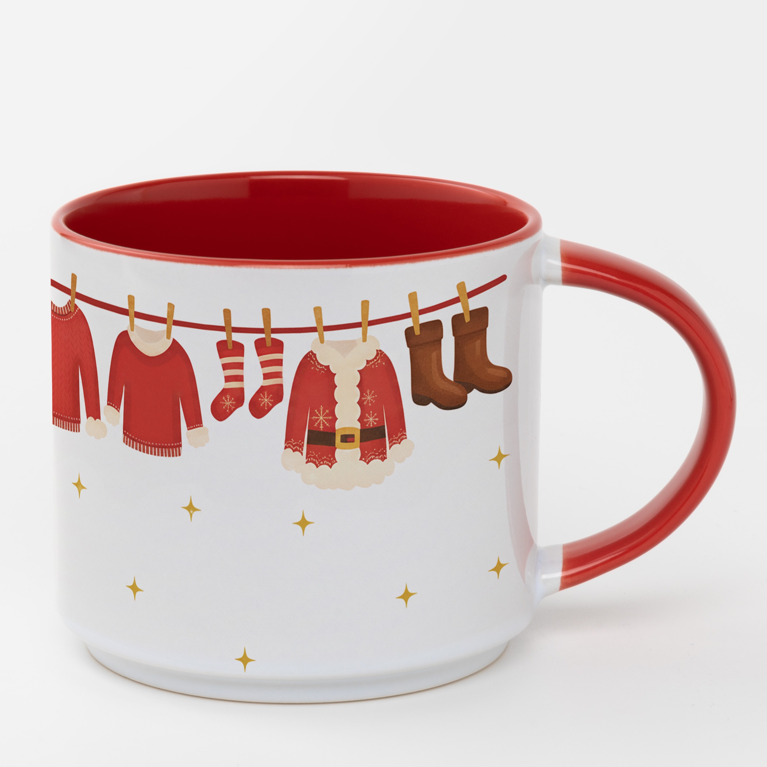 Кружка с красной ручкой, красная внутри (450 мл) Рождественская веревка - фото 1 - Кружки