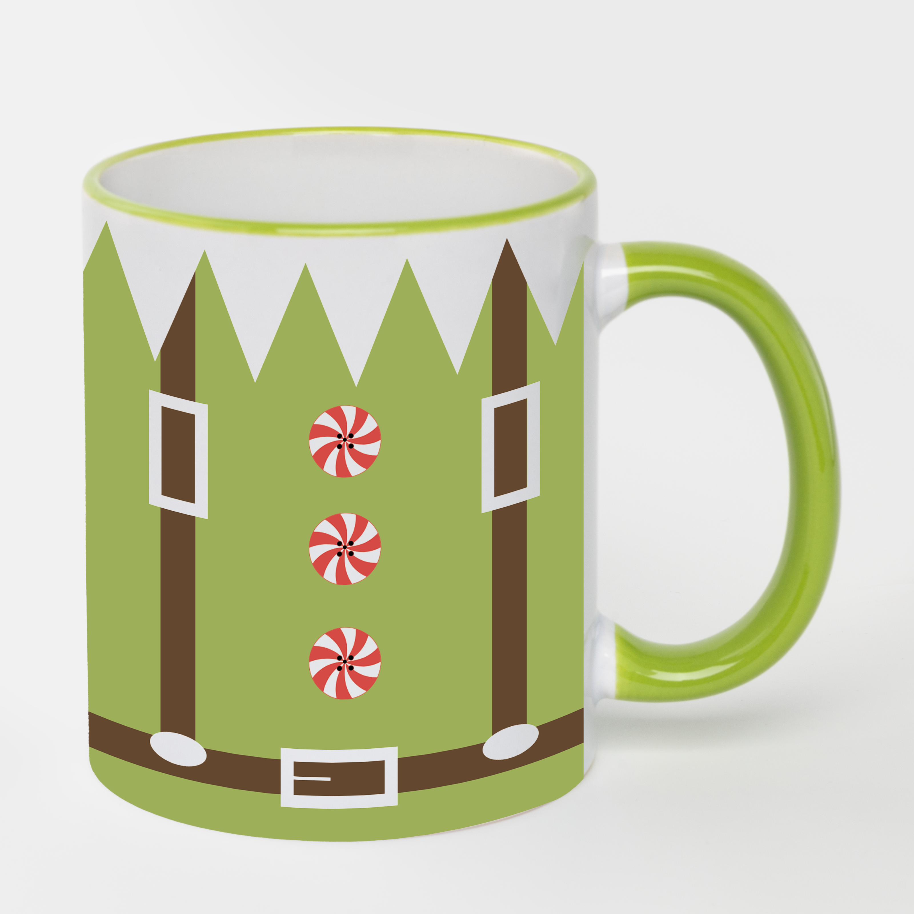 Чашка з салатовим обідком та салатовою ручкою (330 мл) Помічник Санти - фото 1 - Чашки