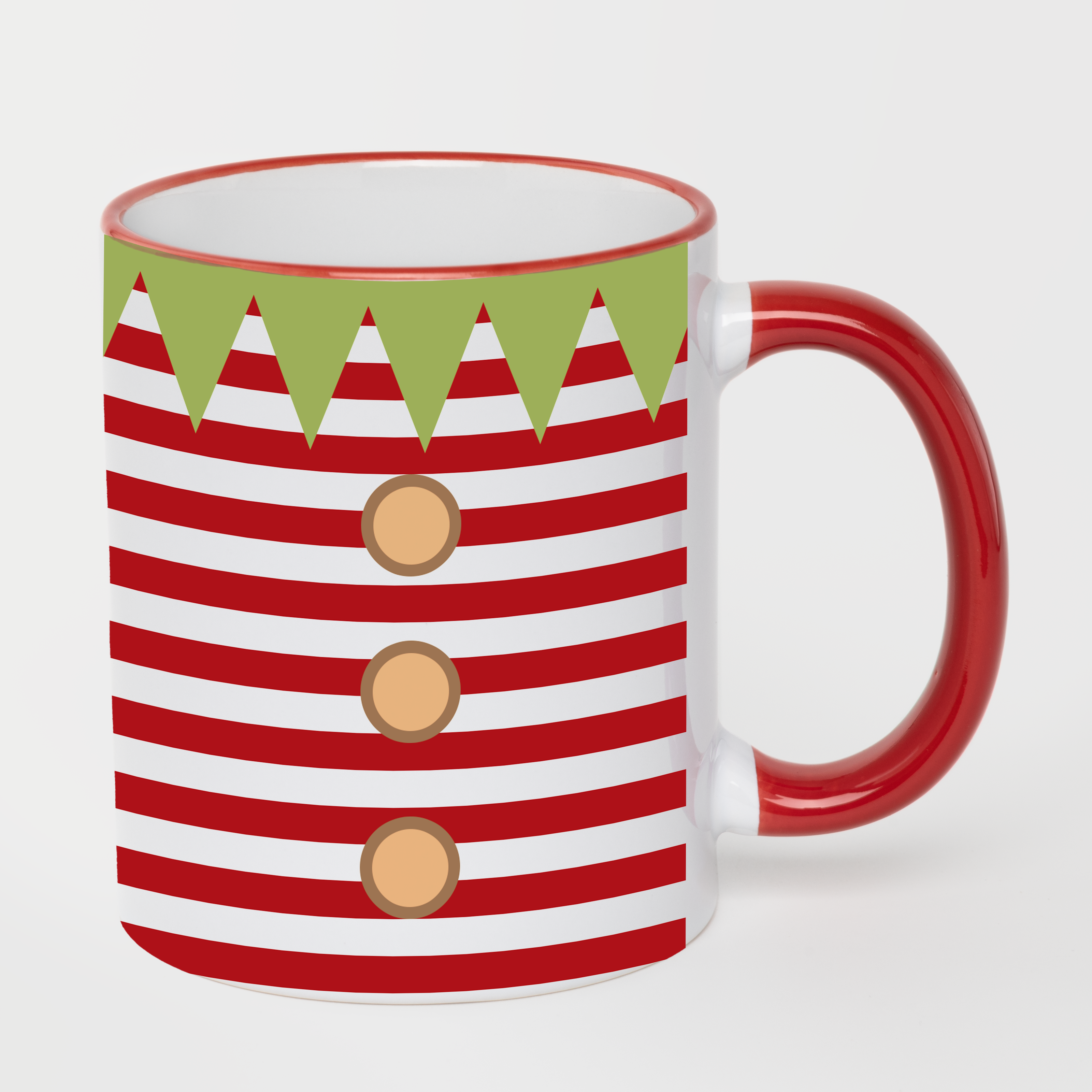 Чашка з червоним обідком та червоною ручкою (330 мл) Різдвяний ельф у смужку - фото 1 - Чашки