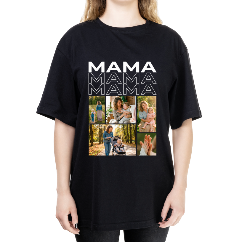 Футболка женская оверсайз черная хлопок/эластан А3 размера Лучшие моменты с мамой (с вашими фото) XS - фото 1 - Футболки