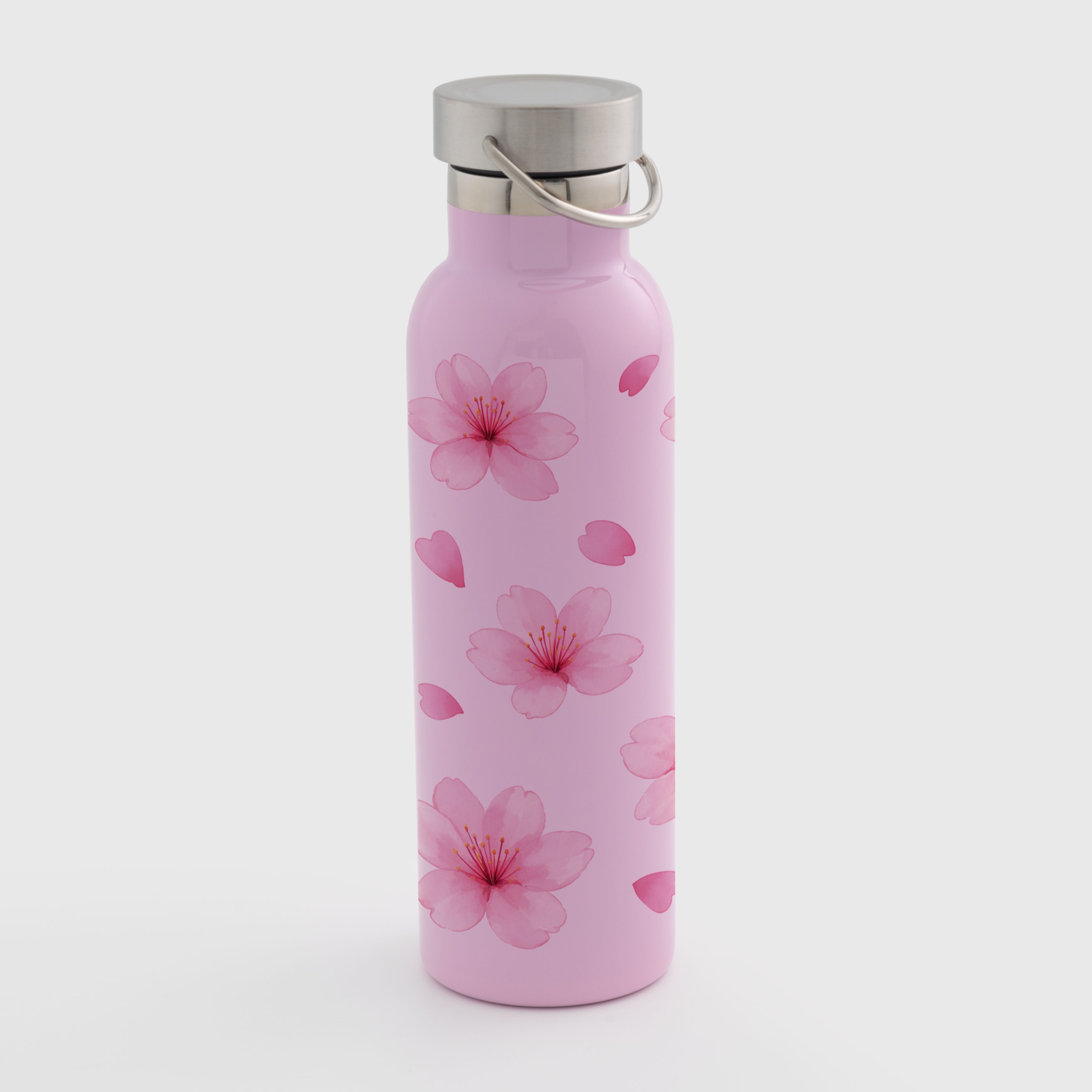 Термобутылка розовая с металлической крышкой и ручкой (750 мл) Цвет сакуры - фото 1 - Термокружки, термосы, фляги