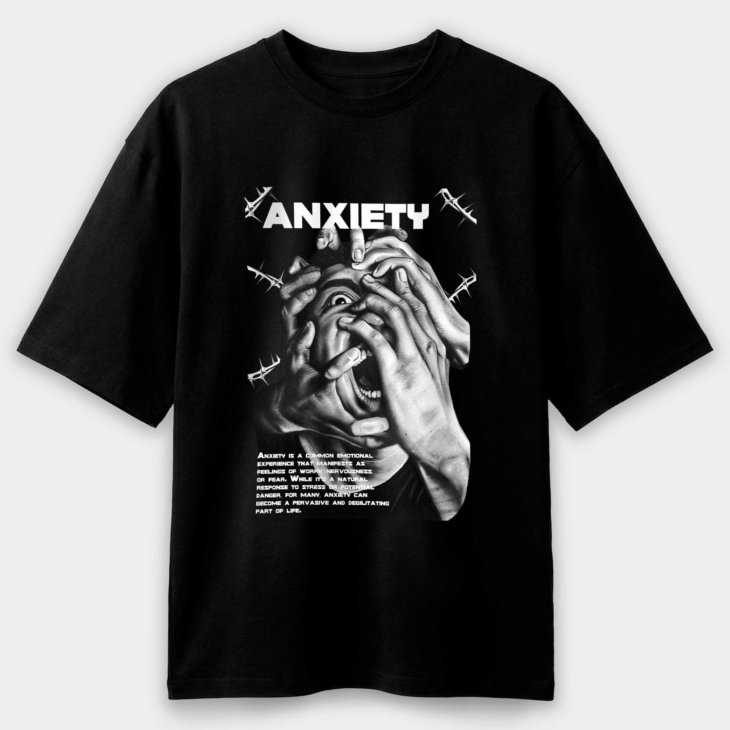 Футболка мужская черная Premium Oversize хлопок А3 размера Anxiety Mode L-XL - фото 1 - Футболки