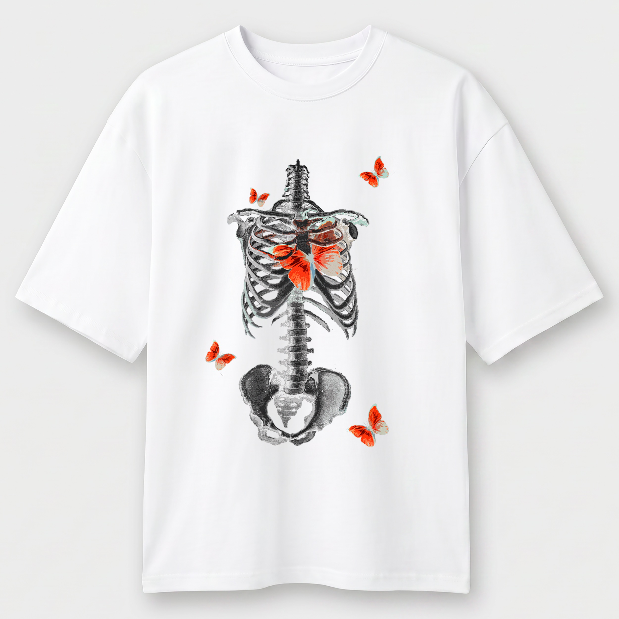 Футболка жіноча жіноча біла Premium Oversize бавовна А3 розміру Butterfly Skeleton XS-S - фото 1 - Футболки