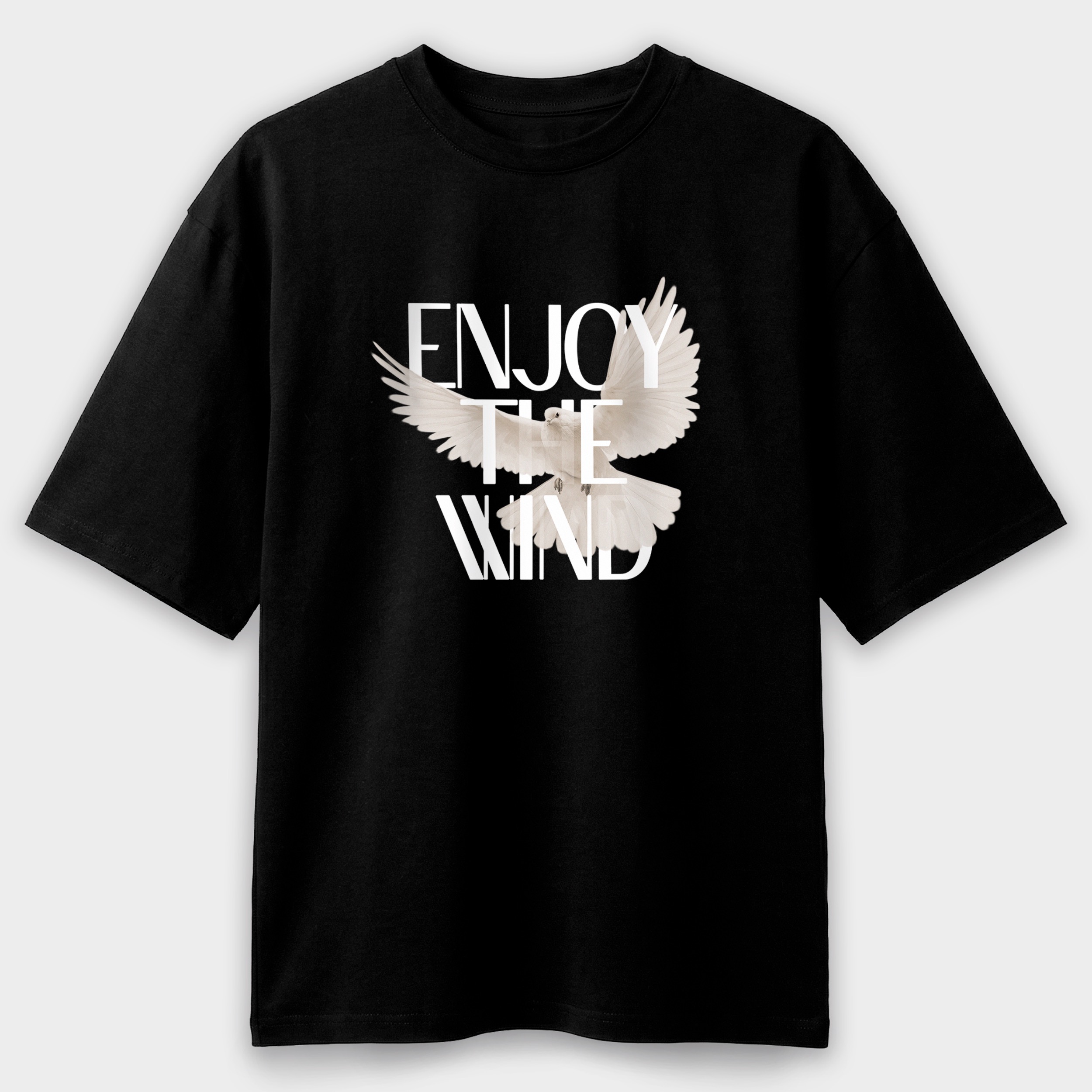 Футболка чоловіча чорна Premium Oversize бавовна А3 розміру Enjoy the wind L-XL - фото 1 - Футболки