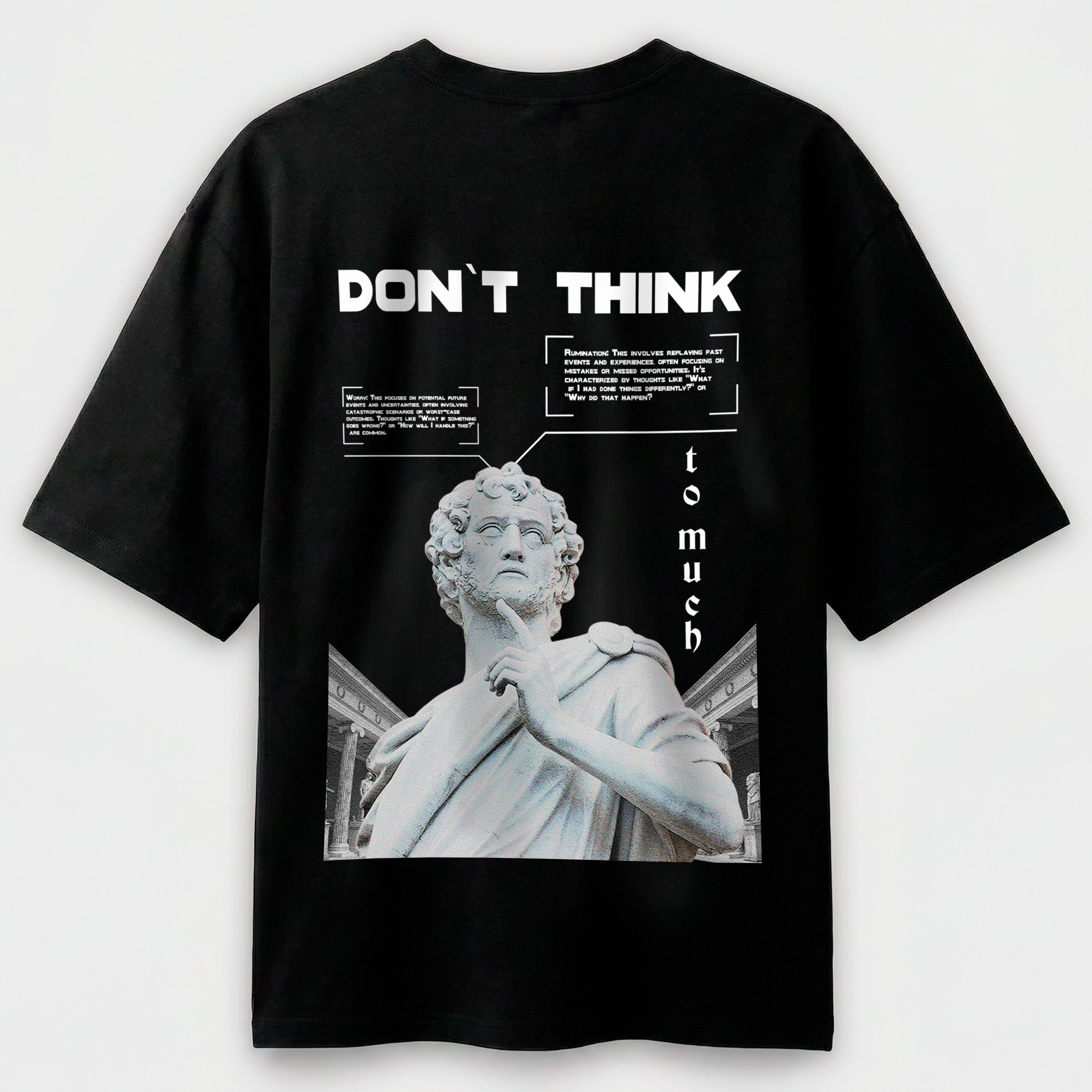 Футболка мужская черная Premium Oversize хлопок А3 размера Think Less S-M - фото 1 - Футболки