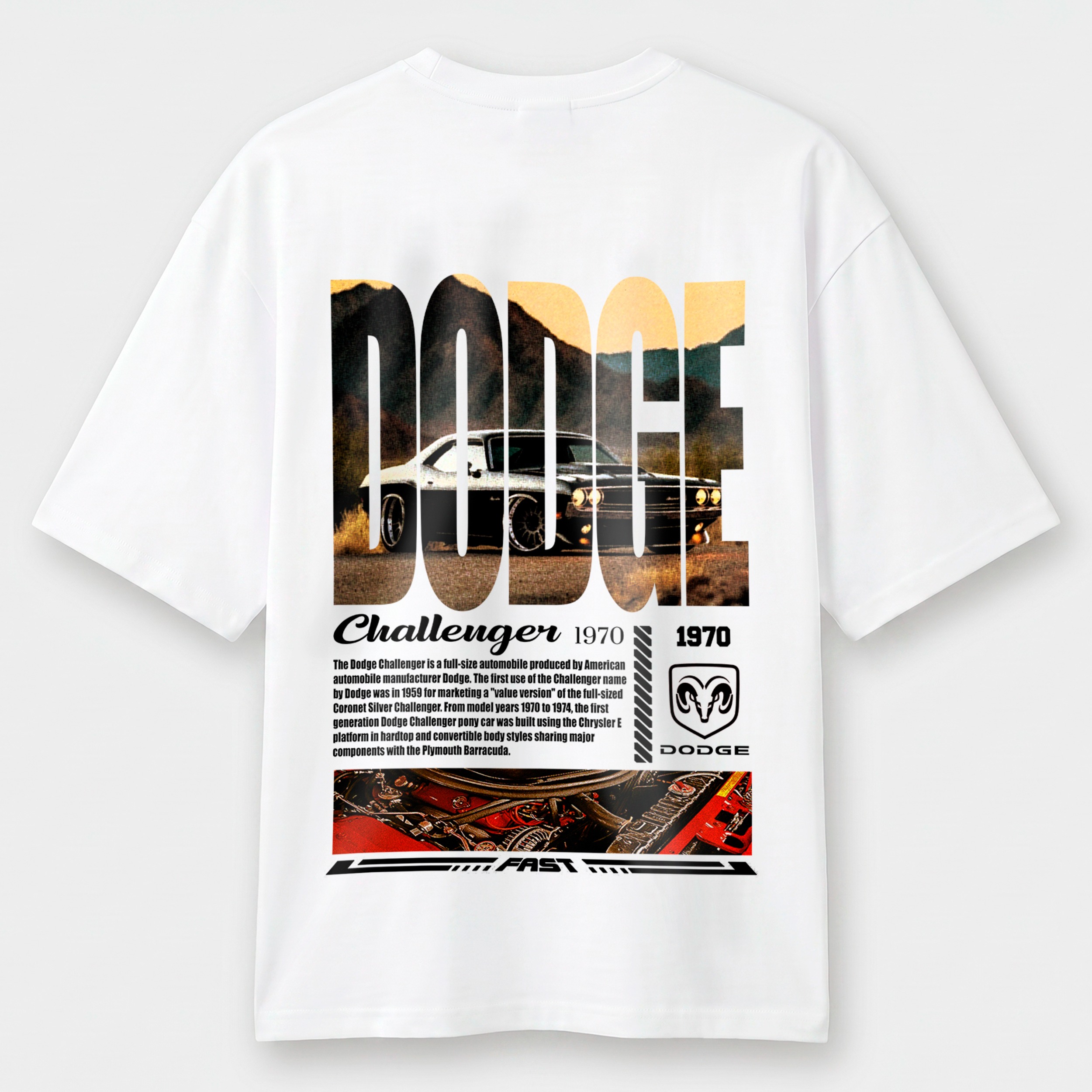 Футболка чоловіча біла Premium Oversize бавовна Dodge 1970 L-XL - фото 1 - Футболки